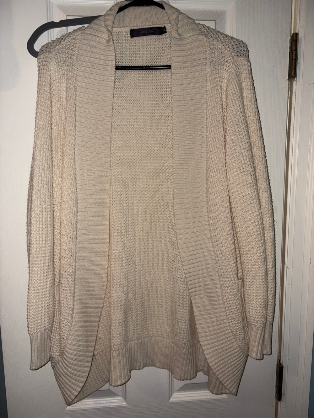 Jessica Cream Open-Front Ribbed Shawl Cardigan